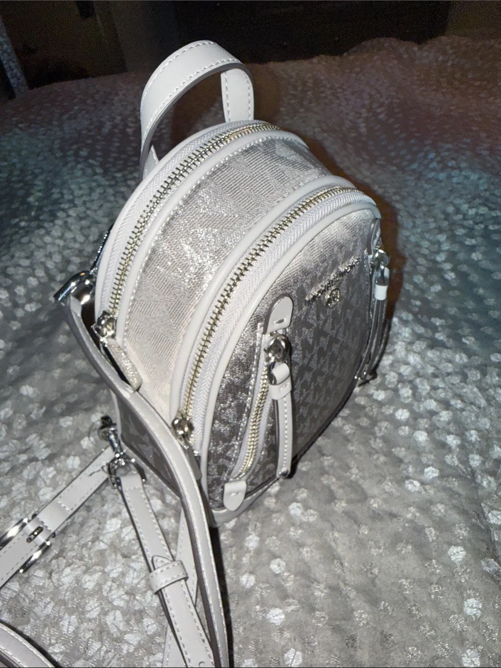 NWT Michael Kors Brooklyn Extra-Small Logo Backpack in Silver    Now U